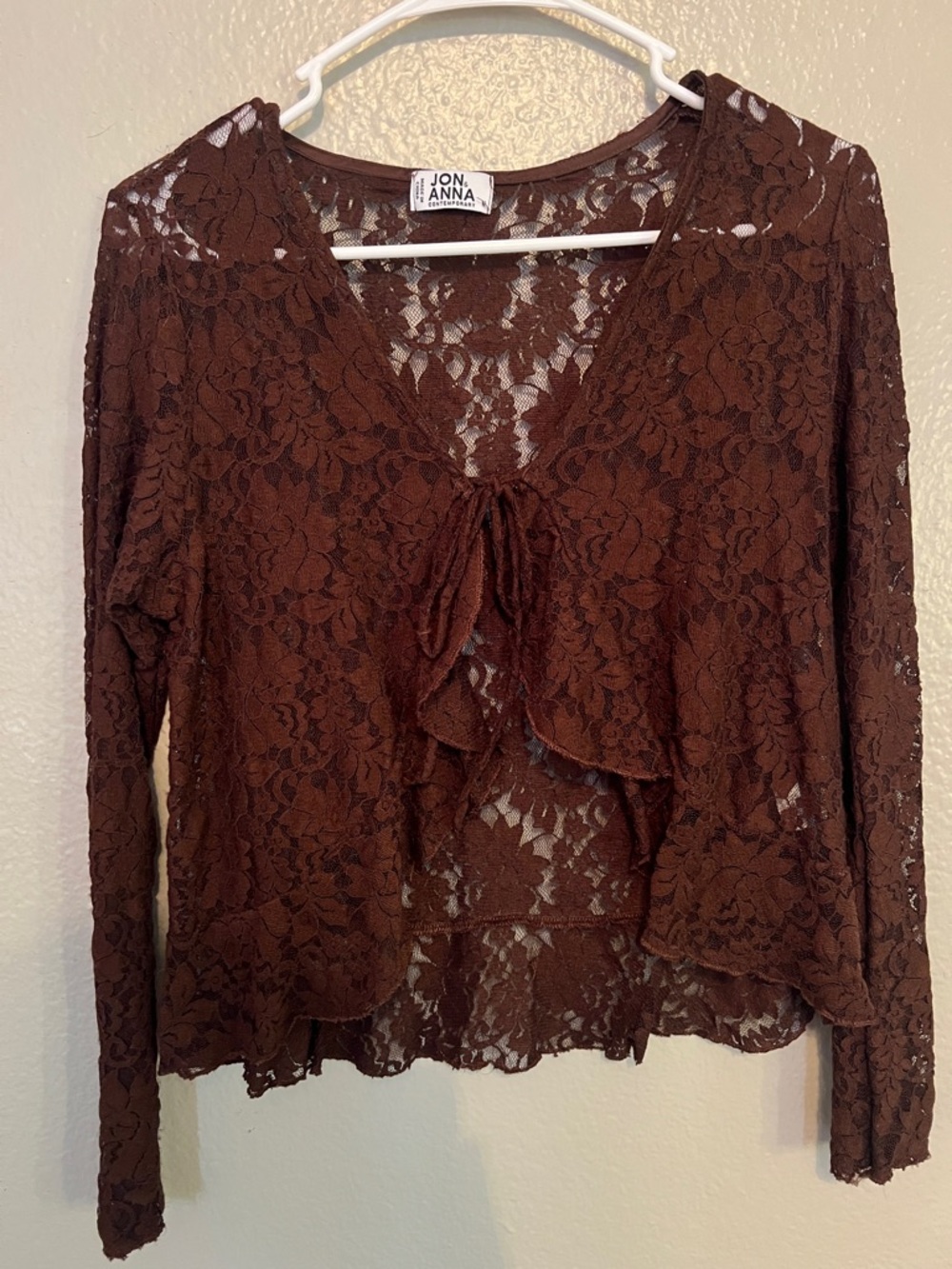 Jon & Anna Brown Floral Lace Tie-Front Long Sleeve Top